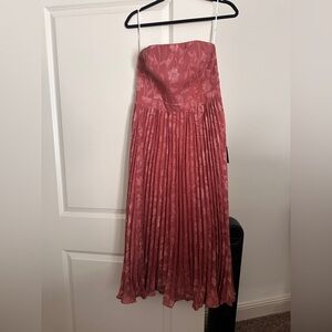 Perfectly Stunning Rusty Rose Jacquard Strapless Midi Dress